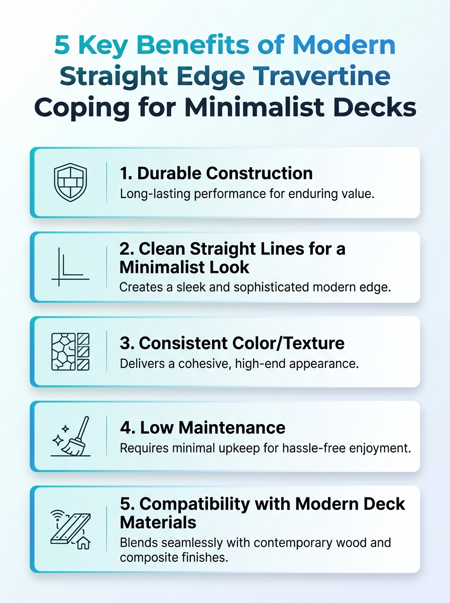 Modern straight edge travertine coping for minimalist decks (design inspiration)